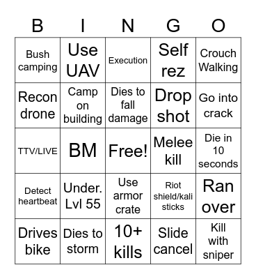 Warzone Bingo Card