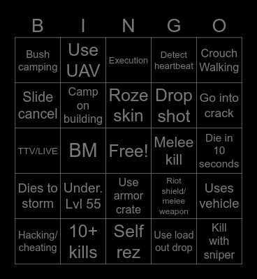 Warzone Bingo Card