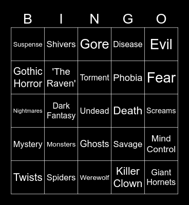 Reading Club Horror Bingo Card