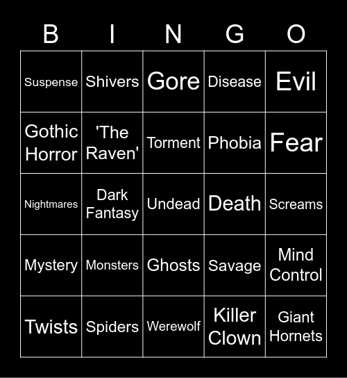 Reading Club Horror Bingo Card