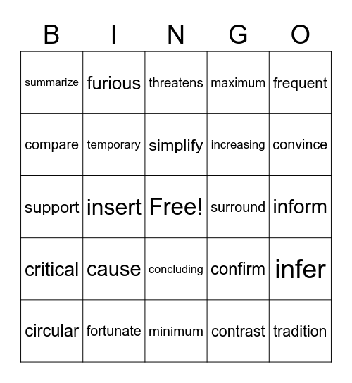 Vocabulary Bingo 2 Bingo Card