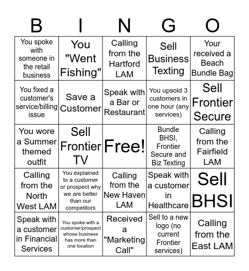 Frontier Business Bingo Card