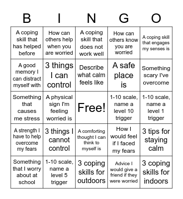 Anxiety Bingo Card