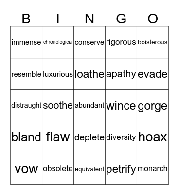 Vocabulary Review Bingo Card