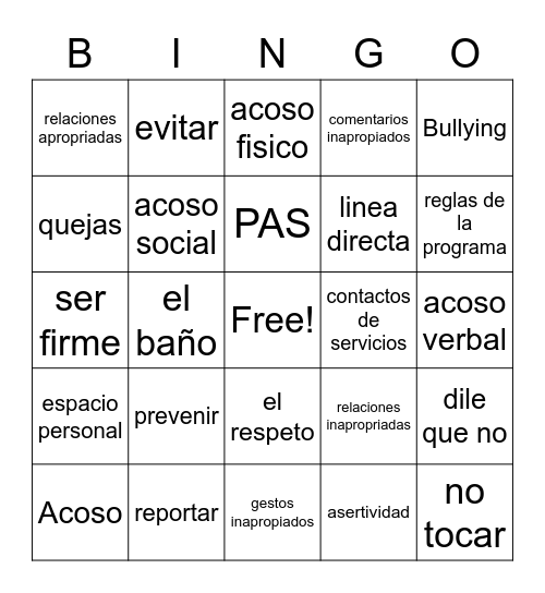 PAS Bingo Card