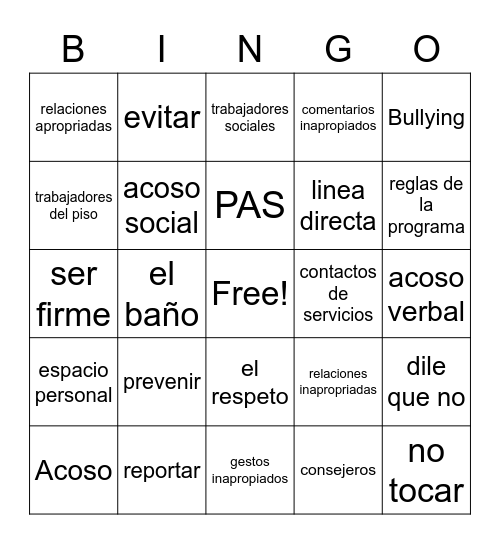 PAS Bingo Card