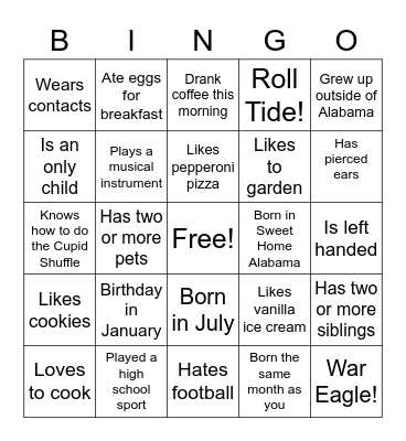Human Bingo Card