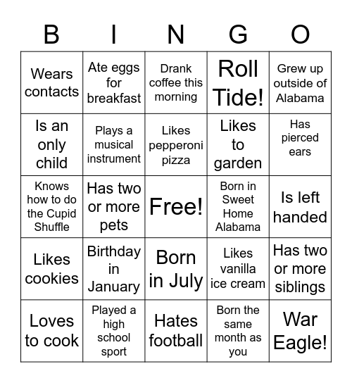 Human Bingo Card