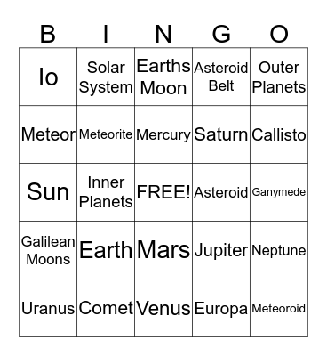 Space Bingo Card