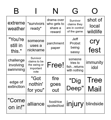 Survivor Bingo Card