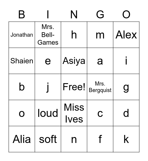 GK U3 W2 Sounds Bingo Card
