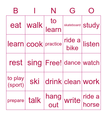 Los Verbos Bingo Card