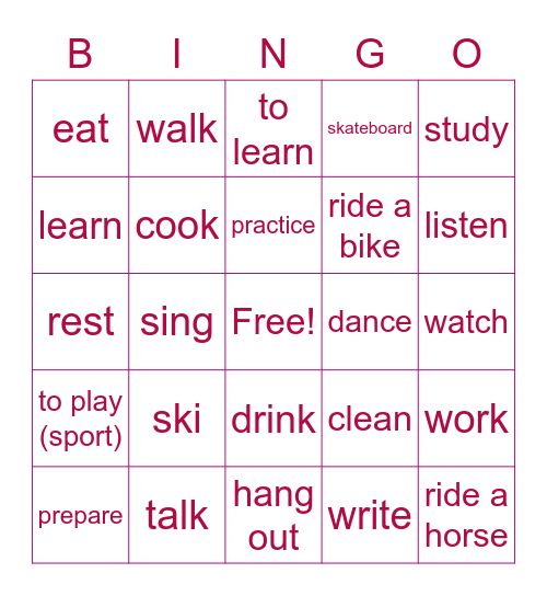 Los Verbos Bingo Card