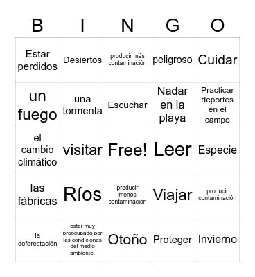 Lec 1 el medio ambiente Bingo Card