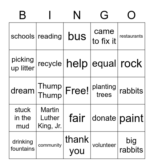 G1 U2 W4 HELPING IN THE COMMUNITY Bingo Card