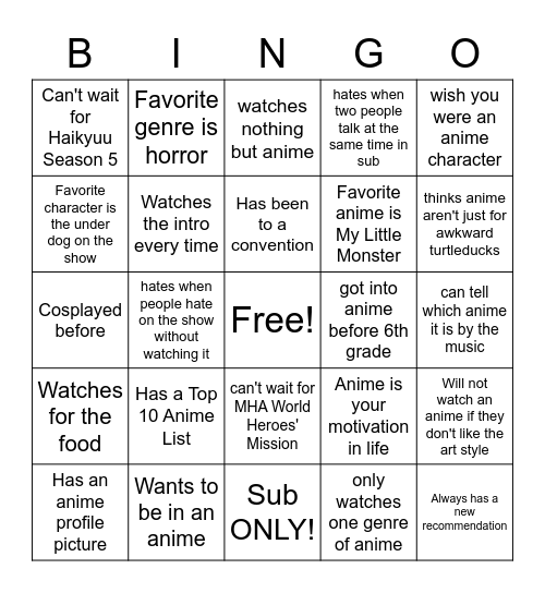 Untitled Bingo Card