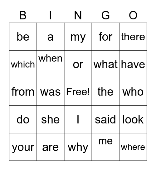 MEMORY WORD Bingo Card