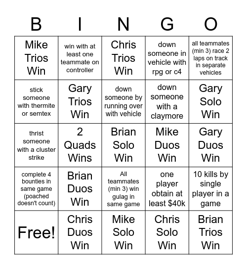 Untitled Bingo Card