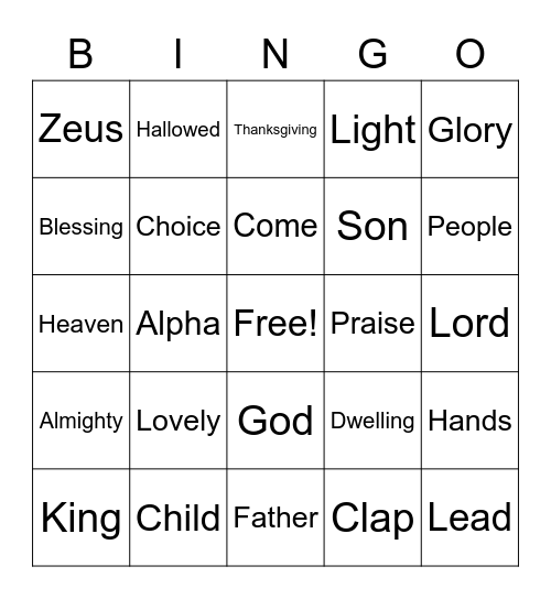 November 21 Worship Words Bingo (Listen for words during worship and mark them when you hear them) Just for fun - no prizes Bingo Card
