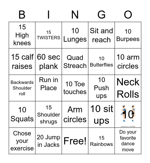 Fitness Bingo Card