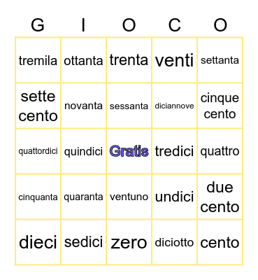 TOMBOLA - i numeri Bingo Card