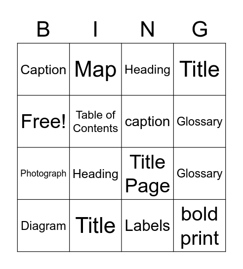 Text Feature BINGO Card