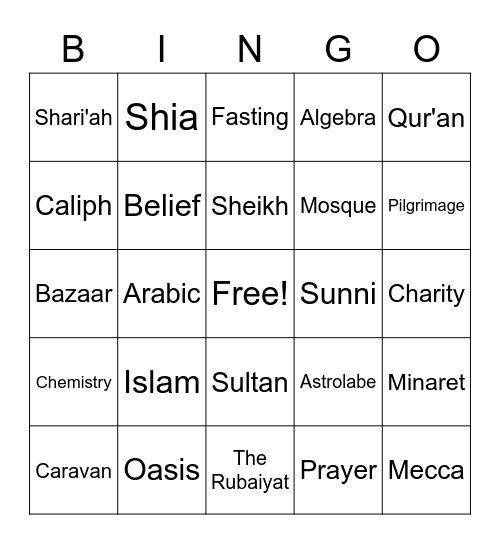 Islamic World Bingo Card