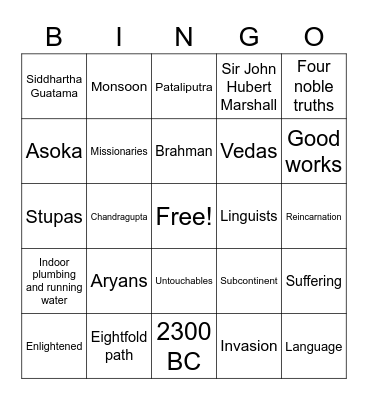 Ancient India Bingo Card