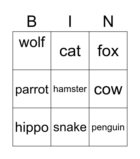 world animals Bingo Card