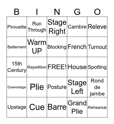 Dance Vocabulary Bingo Card