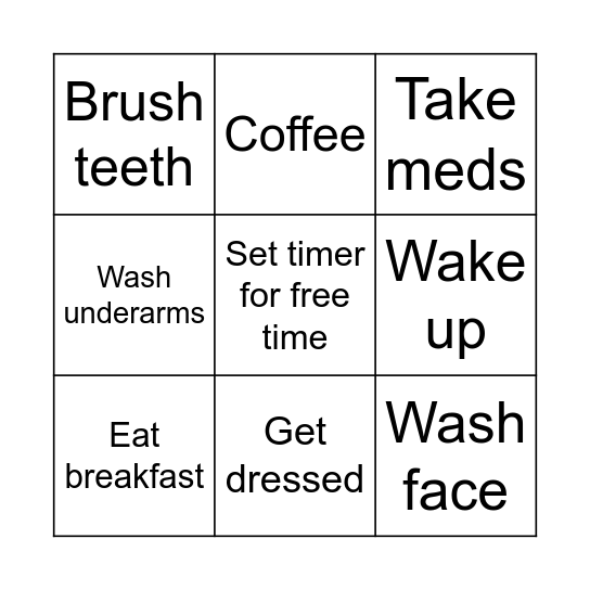 Morning routine Bingo Card