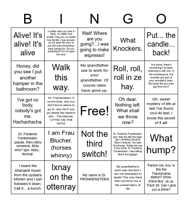 YOUNG FRANKENSTEIN Bingo Card