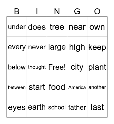 Set D5 Bingo Card