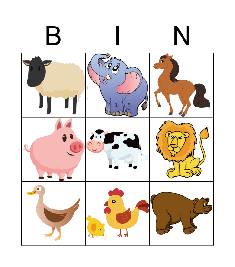 Animal Bingo Card