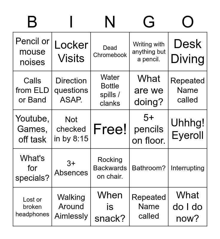 Bingo Bango Bongo Bingo Card