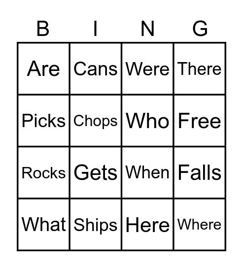 1st Grade BINGO Card