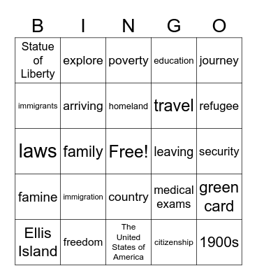 Ellis Island Bingo Card