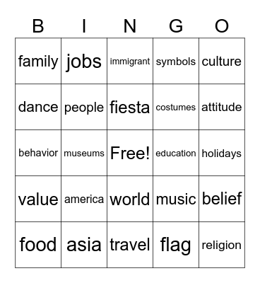 BINGO: Culture #2 Bingo Card