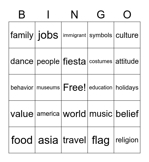 BINGO: Culture #2 Bingo Card