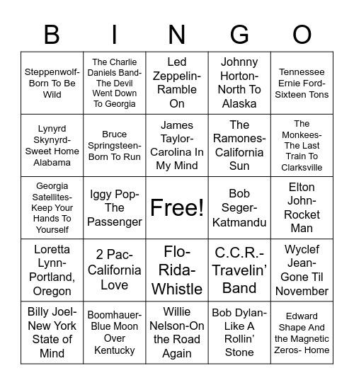 Total-Quiz.com Presents Radio Bingo: Holiday Travel Songs Bingo Card