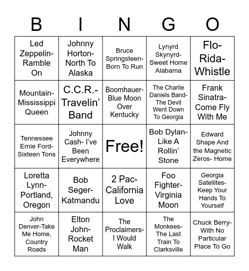 Total-Quiz.com Presents Radio Bingo: Holiday Travel Songs Bingo Card