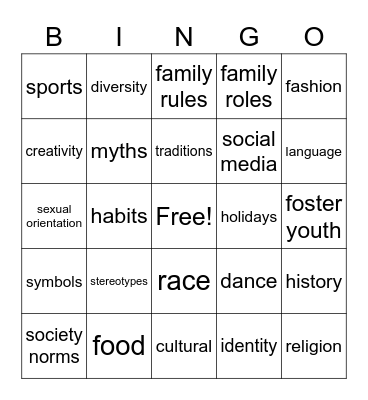 BINGO: Culture #1 Bingo Card