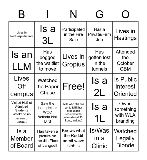 WLA Bingo Card