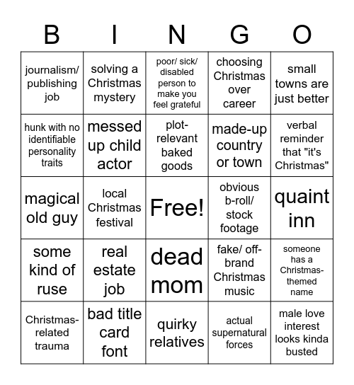 christmas romcom bingo Card