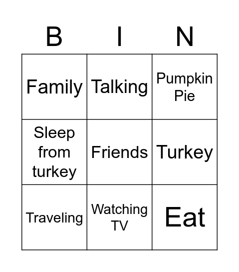 Thanksgiving Bingo Card