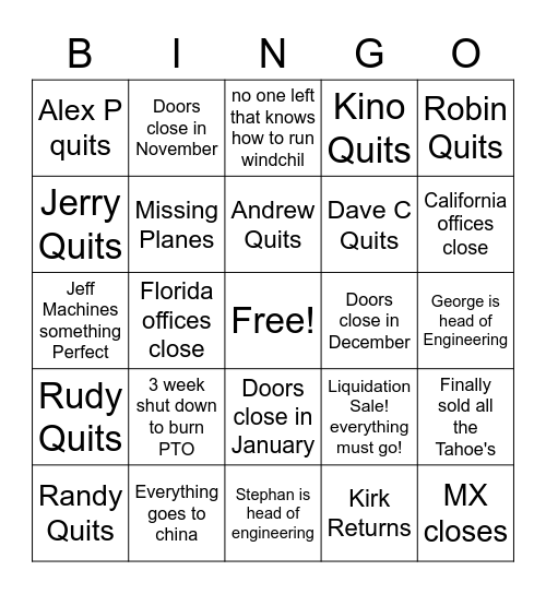 End of the road Bingo Card