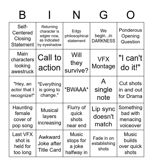 Movie Trailer Bingo Card