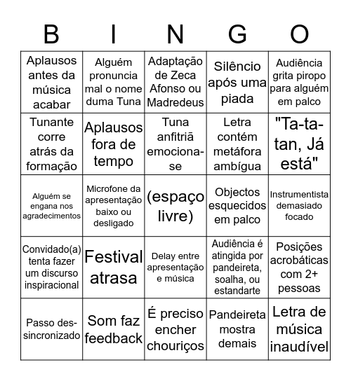 Bingo!Tunas Bingo Card
