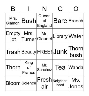 Wanda's Roses Bingo Card