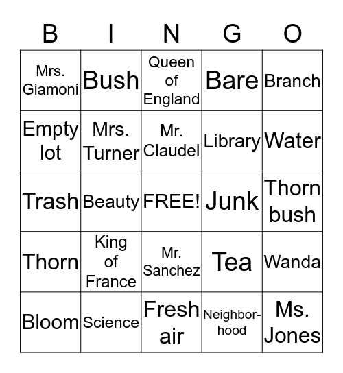 Wanda's Roses Bingo Card